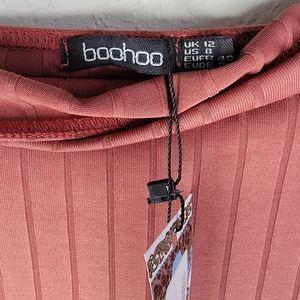 Boohoo Bandeau Rib Midi Dress Terracotta Color SZ 12